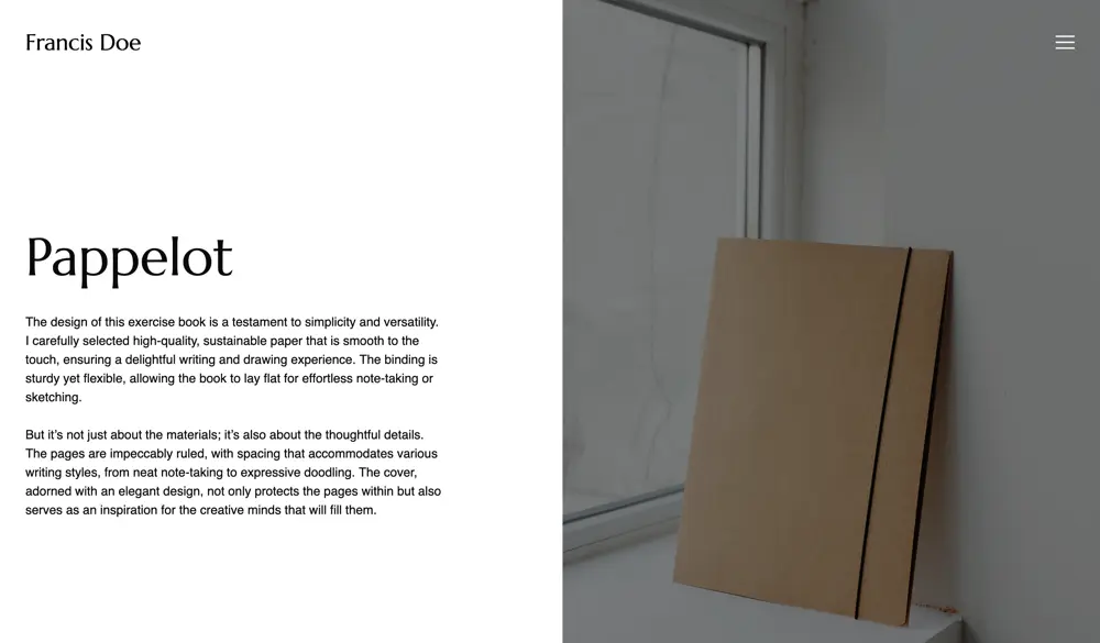 Estudio Veloz portfolio demo/look called Francis.